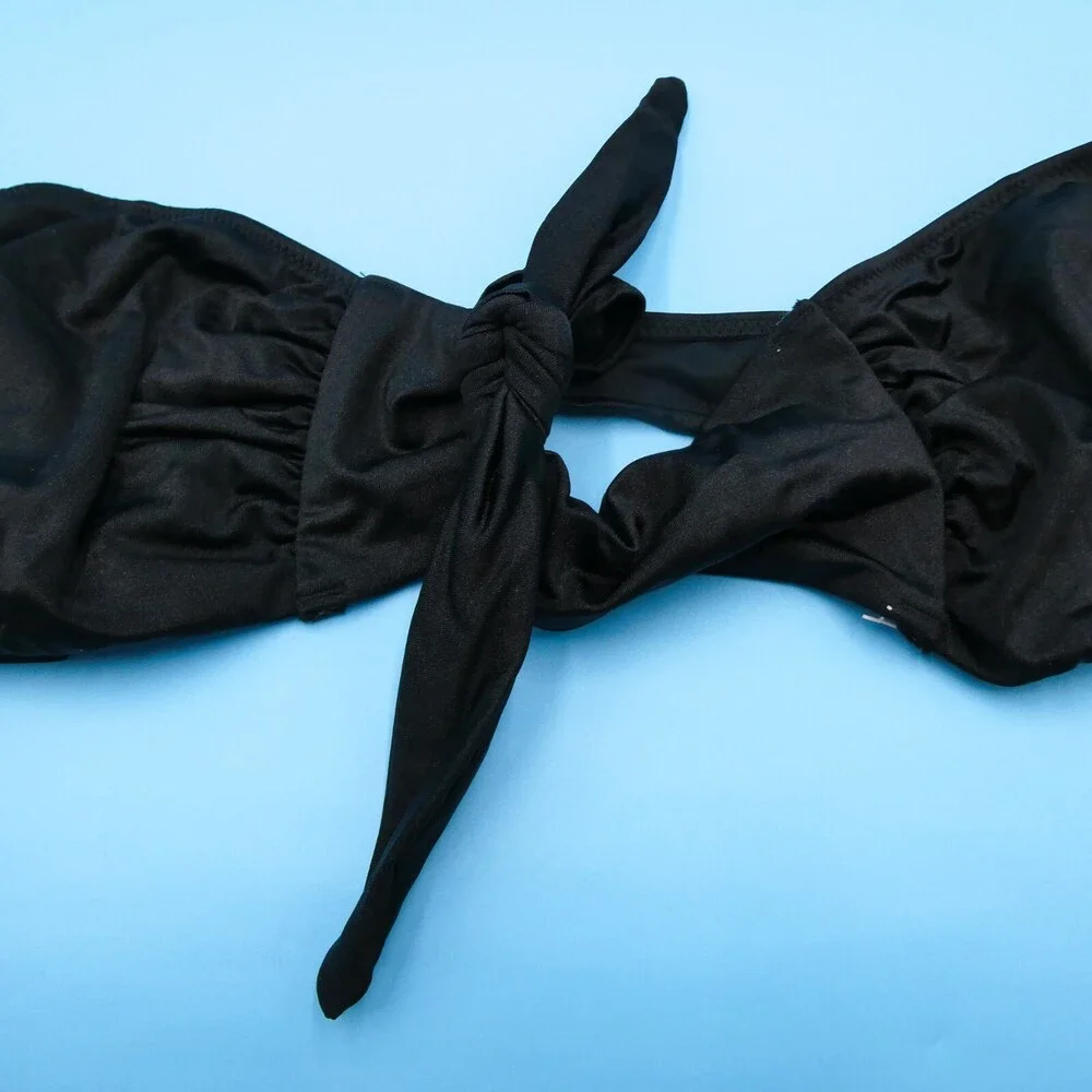 Victorias Secret Small Black Bandeau Cutout Ruffle Tie Bikini Top Strapless Swim